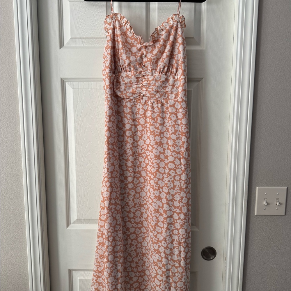 Lulu's Peach Floral Maxi Dress